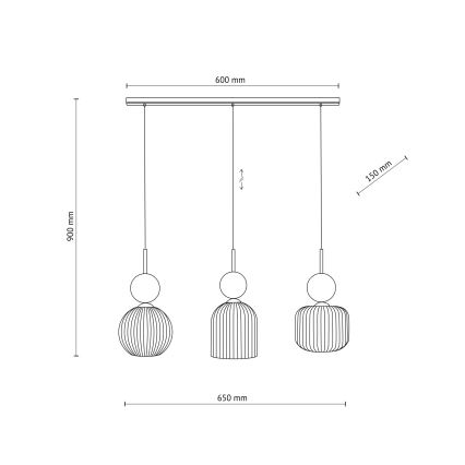 Lustre em cabo SOPHIA 3xE14/10W/230V preto/verde/bege fumê