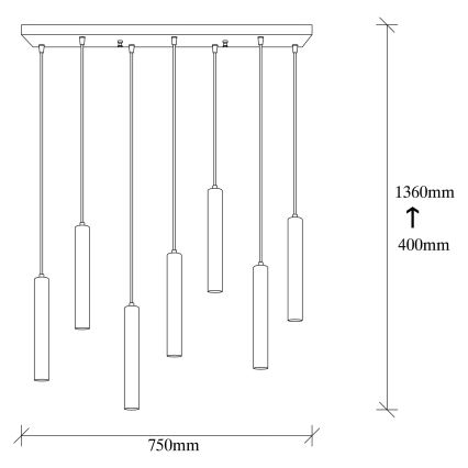 Lustre em cabo TEMPO 7xE27/40W/230V dourado
