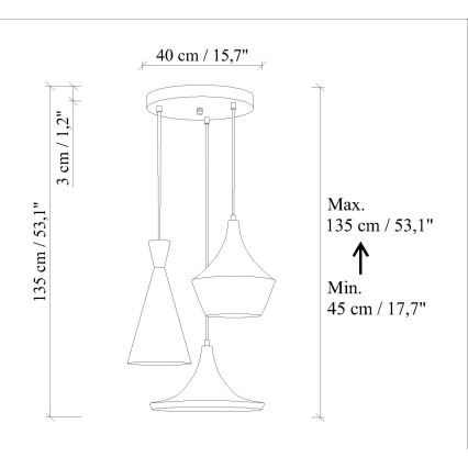 Lustre em cabo TOM 3xE27/40W/230V laranja