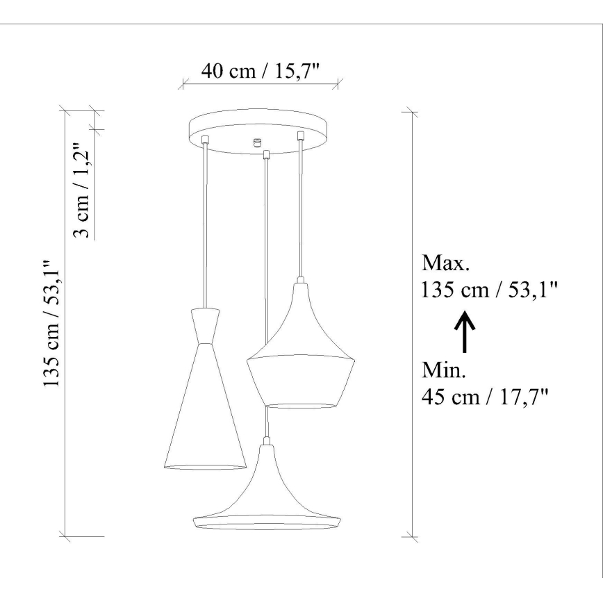 Lustre em cabo TOM 3xE27/40W/230V laranja