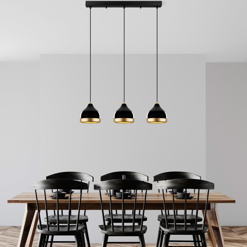 Lustre em cabo YILDO 3xE27/40W/230V preto/dourado