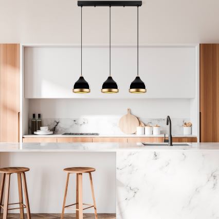 Lustre em cabo YILDO 3xE27/40W/230V preto/dourado