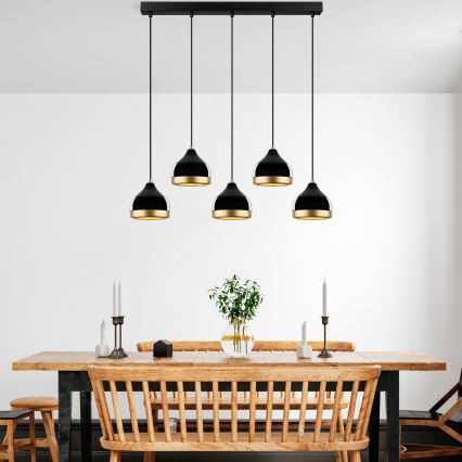 Lustre em cabo YILDO 5xE27/40W/230V preto/dourado
