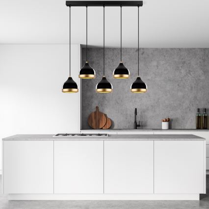 Lustre em cabo YILDO 5xE27/40W/230V preto/dourado