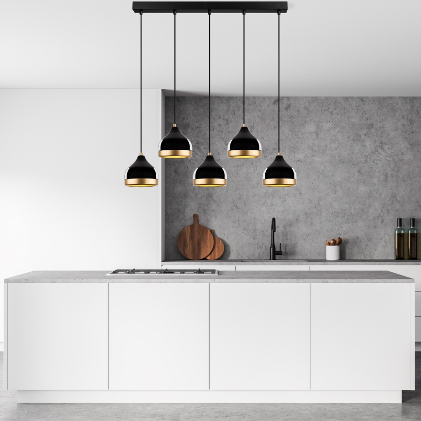 Lustre em cabo YILDO 5xE27/40W/230V preto/dourado