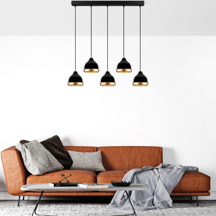 Lustre em cabo YILDO 5xE27/40W/230V preto/dourado