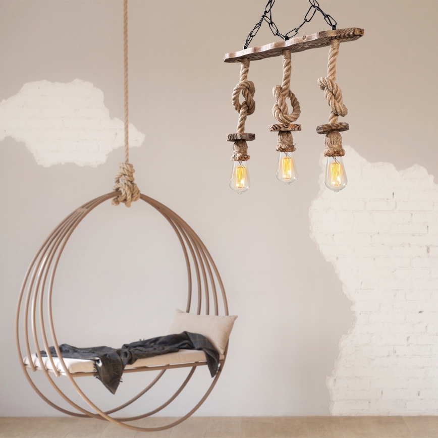 Lustre em corrente EREBOS 3xE27/40W/230V castanho