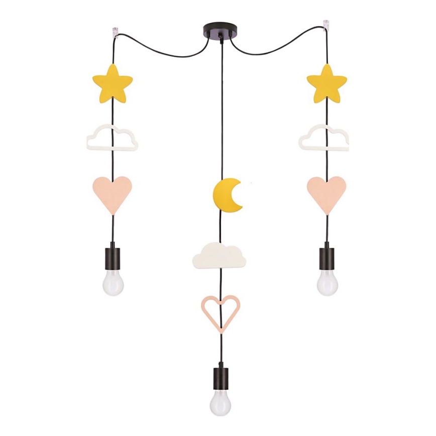 Lustre infantil com cabo TRIO 3xE27/20W/230V amarelo/branco/rosa