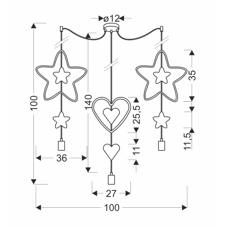 Lustre infantil com cabo TRIO 3xE27/20W/230V azul/rosa/amarelo
