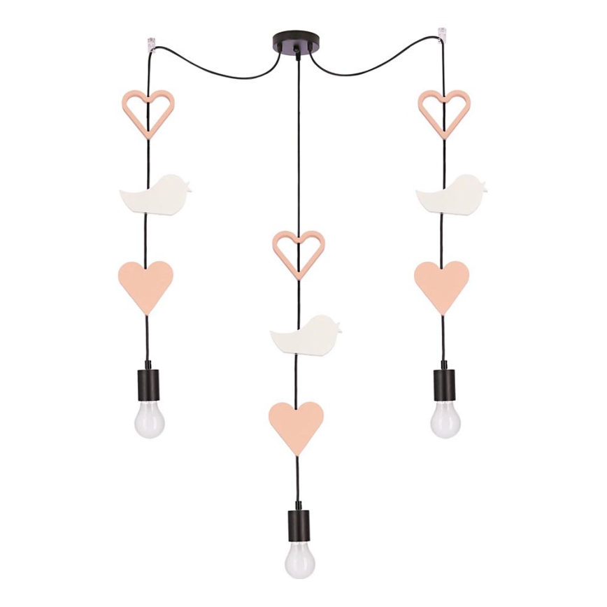 Lustre infantil com cabo TRIO 3xE27/20W/230V rosa/branco