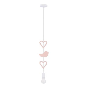 Lustre infantil em cabo HEART 1xE27/20W/230V rosa/branco