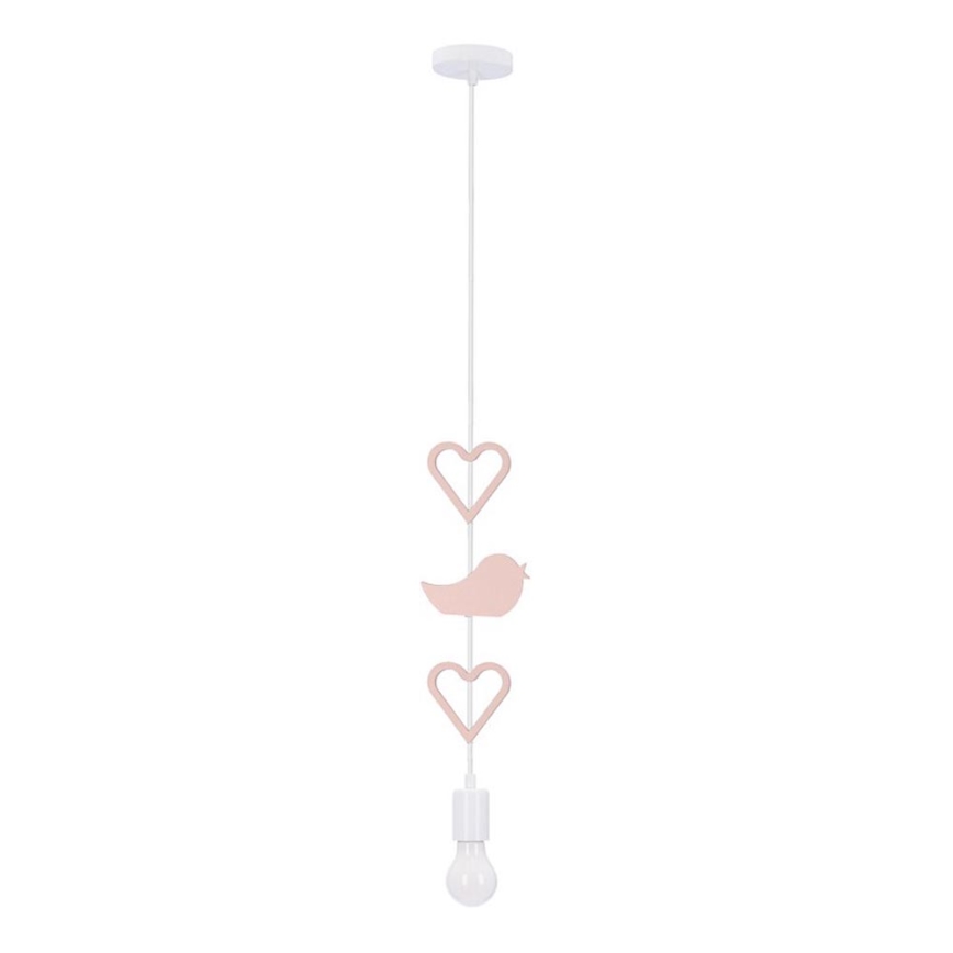 Lustre infantil em cabo HEART 1xE27/20W/230V rosa/branco