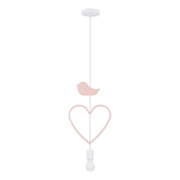 Lustre infantil em cabo HEART 1xE27/20W/230V rosa/branco