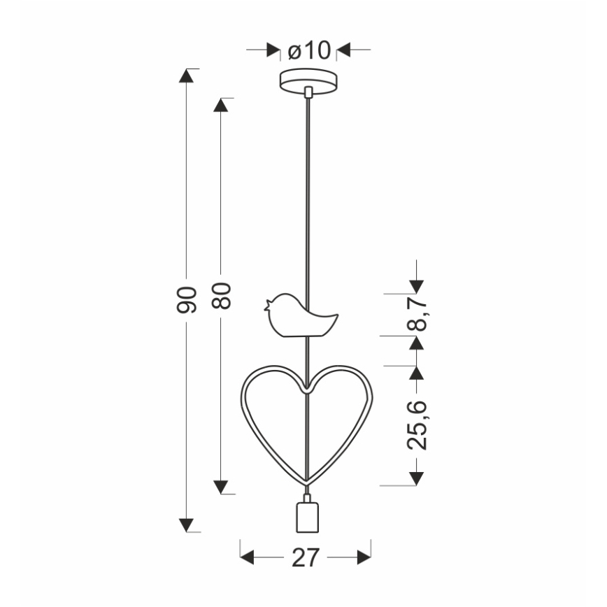 Lustre infantil em cabo HEART 1xE27/20W/230V rosa/branco