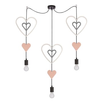 Lustre infantil suspenso com cabo TRIO 3xE27/20W/230V rosa/branco/cinzento