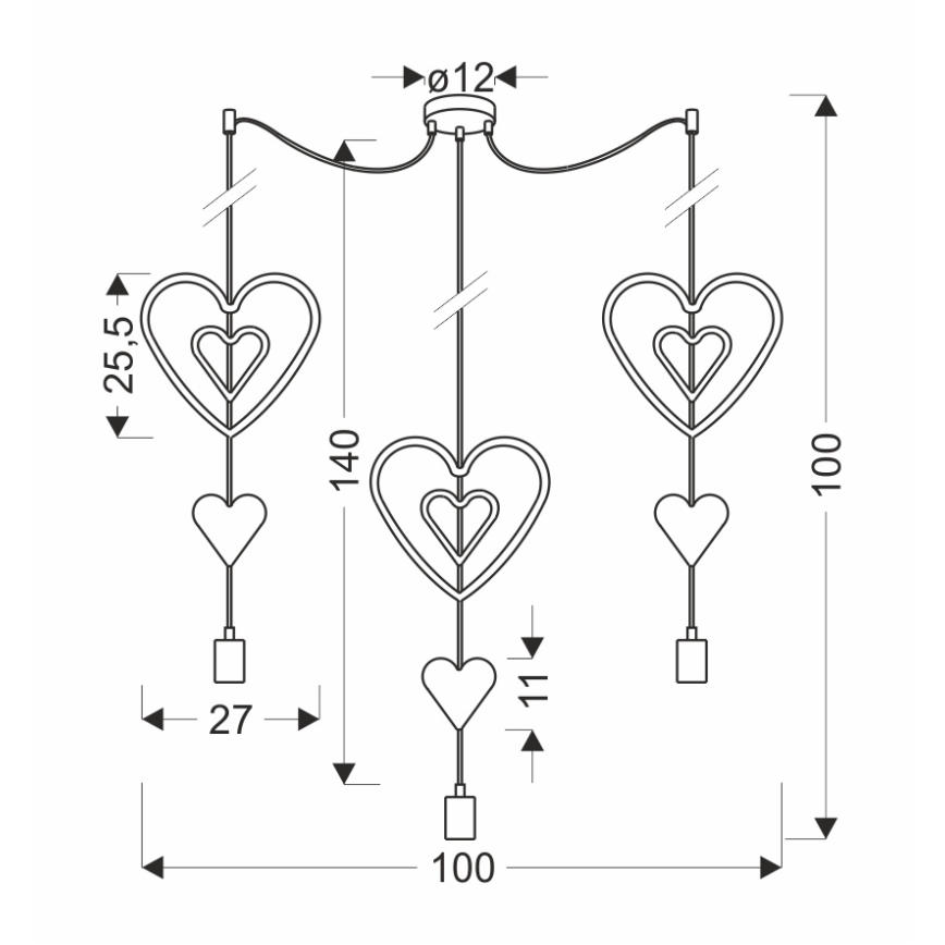 Lustre infantil suspenso com cabo TRIO 3xE27/20W/230V rosa/branco/cinzento