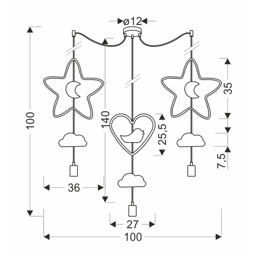 Lustre infantil suspenso por cabo TRIO 3xE27/20W/230V amarelo/azul/cinza
