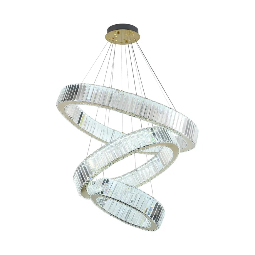 Lustre de cristal LED regulável em cabo LED/115W/230V 3000-6500K cromo/dourado + comando à distância