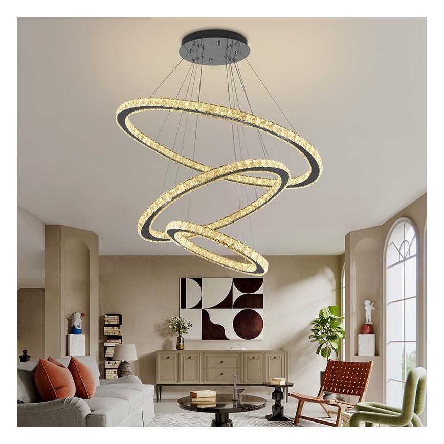 Lustre de cristal LED regulável em cabo LED/210W/230V 3000-6500K prata + controlo remoto