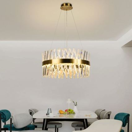 Lustre de cristal LED dimmerizável em cabo LED/80W/230V 3000-6500K dourado + comando à distância