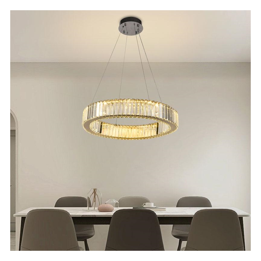 Lustre de cristal LED regulável em cabo LED/40W/230V 3000-6500K cromo brilhante + controlo remoto