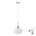 Lustre LED pendente com cabo HARMA 1xE27/60W/230V Ø 25 cm cromado mate/branco