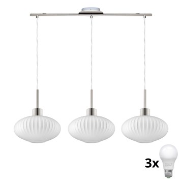 Lustre LED suspenso HARMA 3xE27/60W/230V crom mate/branco
