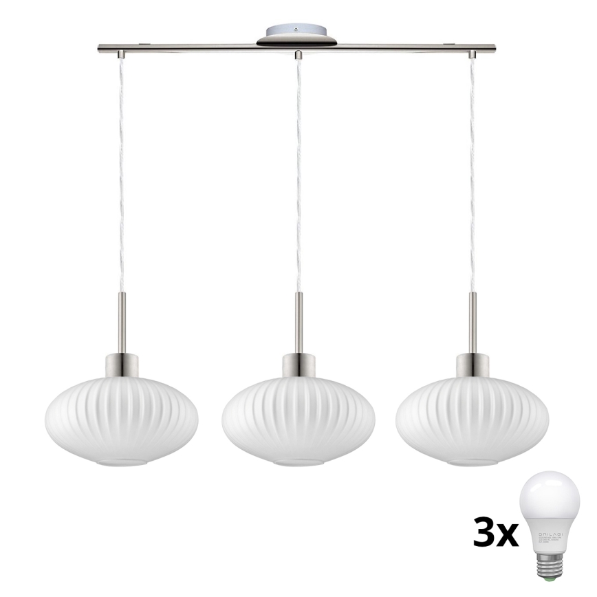 Lustre LED suspenso HARMA 3xE27/60W/230V crom mate/branco