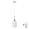 Lustre LED suspenso por cabo HARMA 1xE27/60W/230V Ø 14 cm cromado mate/branco