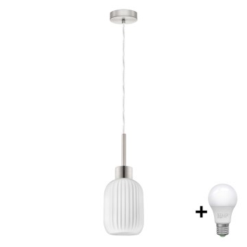Lustre LED suspenso por cabo HARMA 1xE27/60W/230V Ø 14 cm cromado mate/branco