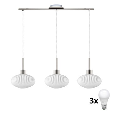 Lustre LED suspenso por cabo HARMA 3xE27/60W/230V cromado mate/branco