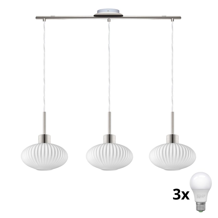 Lustre LED suspenso por cabo HARMA 3xE27/60W/230V cromado mate/branco