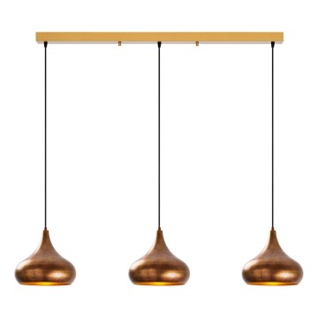 Lustre MUBA suspenso com cabo 3x E27/40W/230V, acabamento em cobre