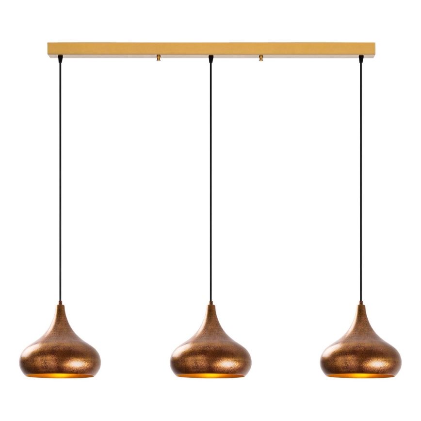 Lustre MUBA suspenso com cabo 3x E27/40W/230V, acabamento em cobre