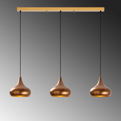 Lustre MUBA suspenso com cabo 3x E27/40W/230V, acabamento em cobre