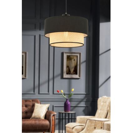 Lustre pendente com cabo ECHO 1xE27/60W/230V preto/bege