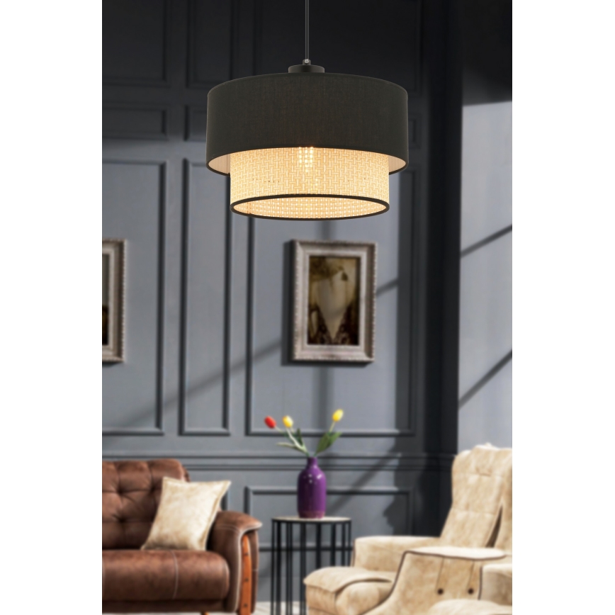 Lustre pendente com cabo ECHO 1xE27/60W/230V preto/bege
