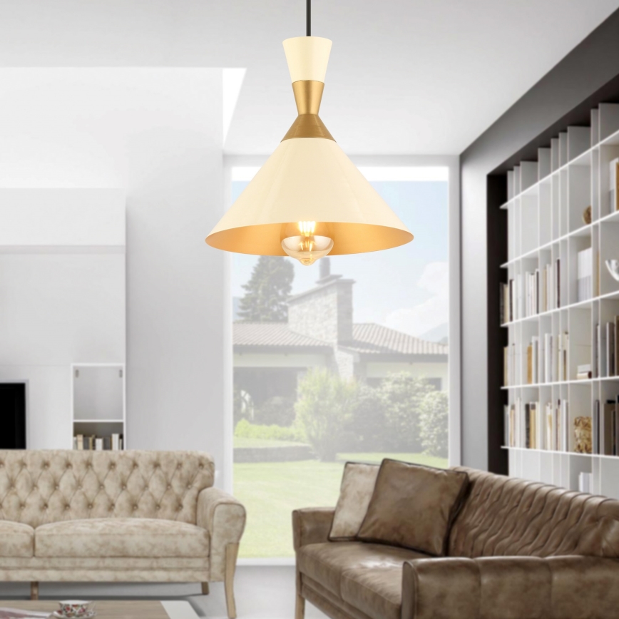 Lustre pendente com cabo MONZA 1xE27/40W/230V Ø 25 cm creme/dourado