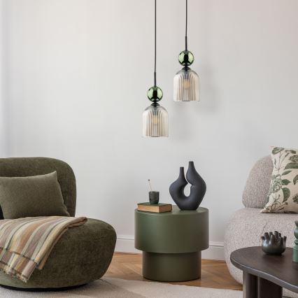 Lustre pendente com cabo SOPHIA 1xE14/10W/230V preto/verde/bege fumê