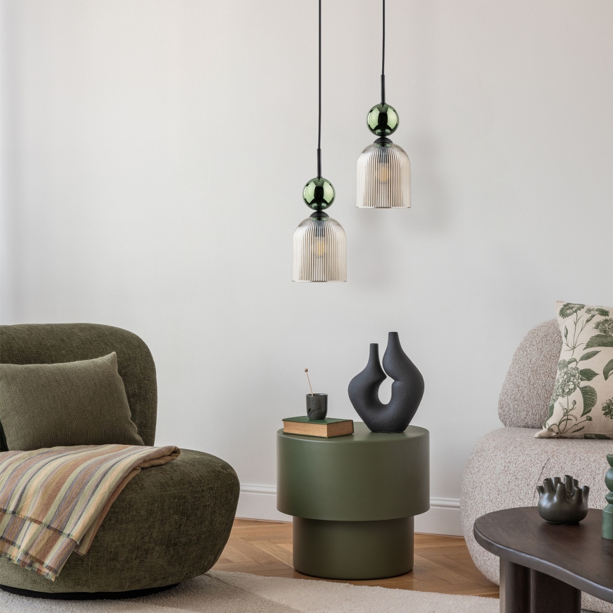 Lustre pendente com cabo SOPHIA 1xE14/10W/230V preto/verde/bege fumê