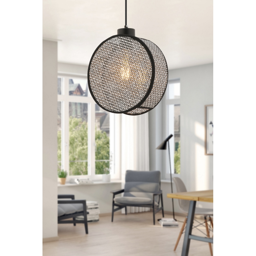 Lustre pendente DRUM 1xE27/60W/230V cinzento/preto
