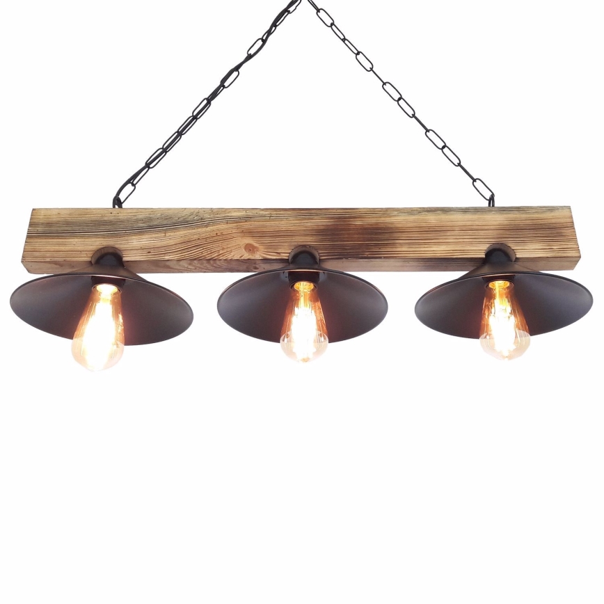 Lustre pendente HEPSI com cabo, 3xE27/40W/230V — acabamento abeto/nogueira