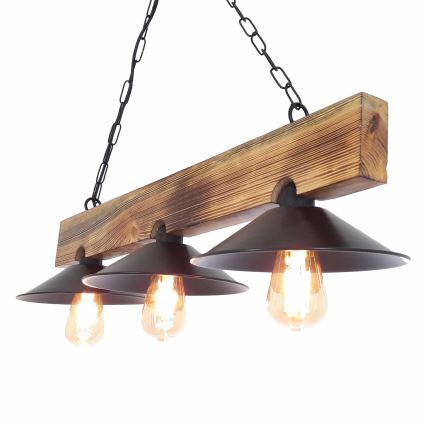 Lustre pendente HEPSI com cabo, 3xE27/40W/230V — acabamento abeto/nogueira