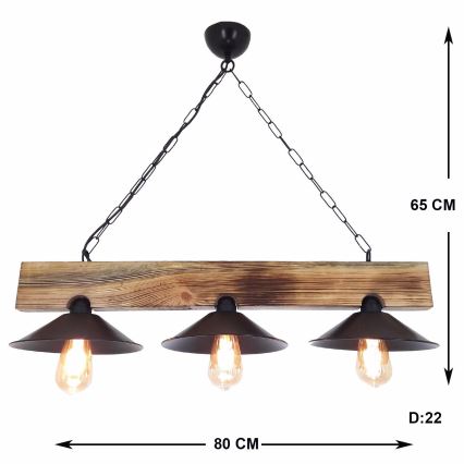 Lustre pendente HEPSI com cabo, 3xE27/40W/230V — acabamento abeto/nogueira