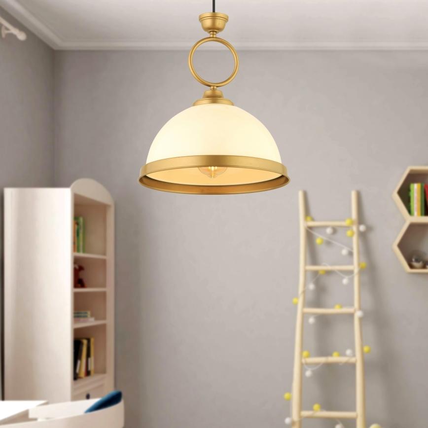 Lustre suspenso a cabo MONZA 1xE27/40W/230V Ø 26 cm creme/bronze