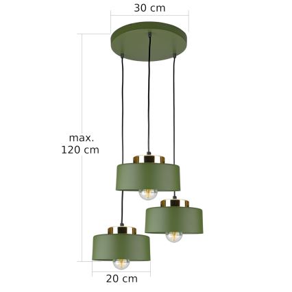 Lustre suspenso com cabo IGNIA 3xE27/60W/230V verde