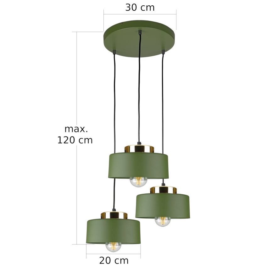 Lustre suspenso com cabo IGNIA 3xE27/60W/230V verde