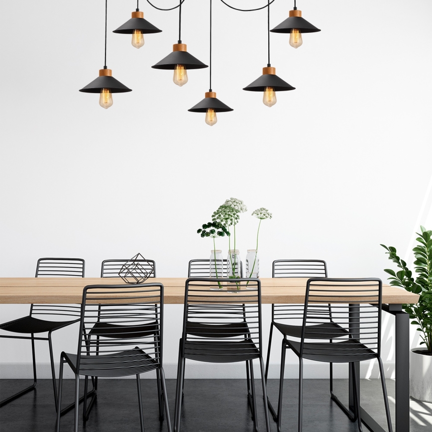 Lustre suspenso com cabo MANAVGAT 6xE27/40W/230V, estilo aranha, preto/marrom