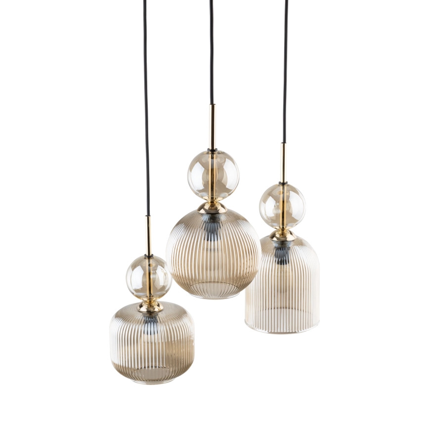 Lustre suspenso com cabo SOPHIA 3xE14/10W/230V preto/bege fumé