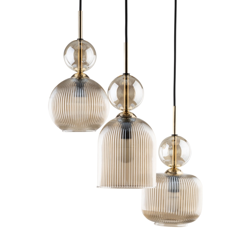 Lustre suspenso com cabo SOPHIA 3xE14/10W/230V preto/bege fumé